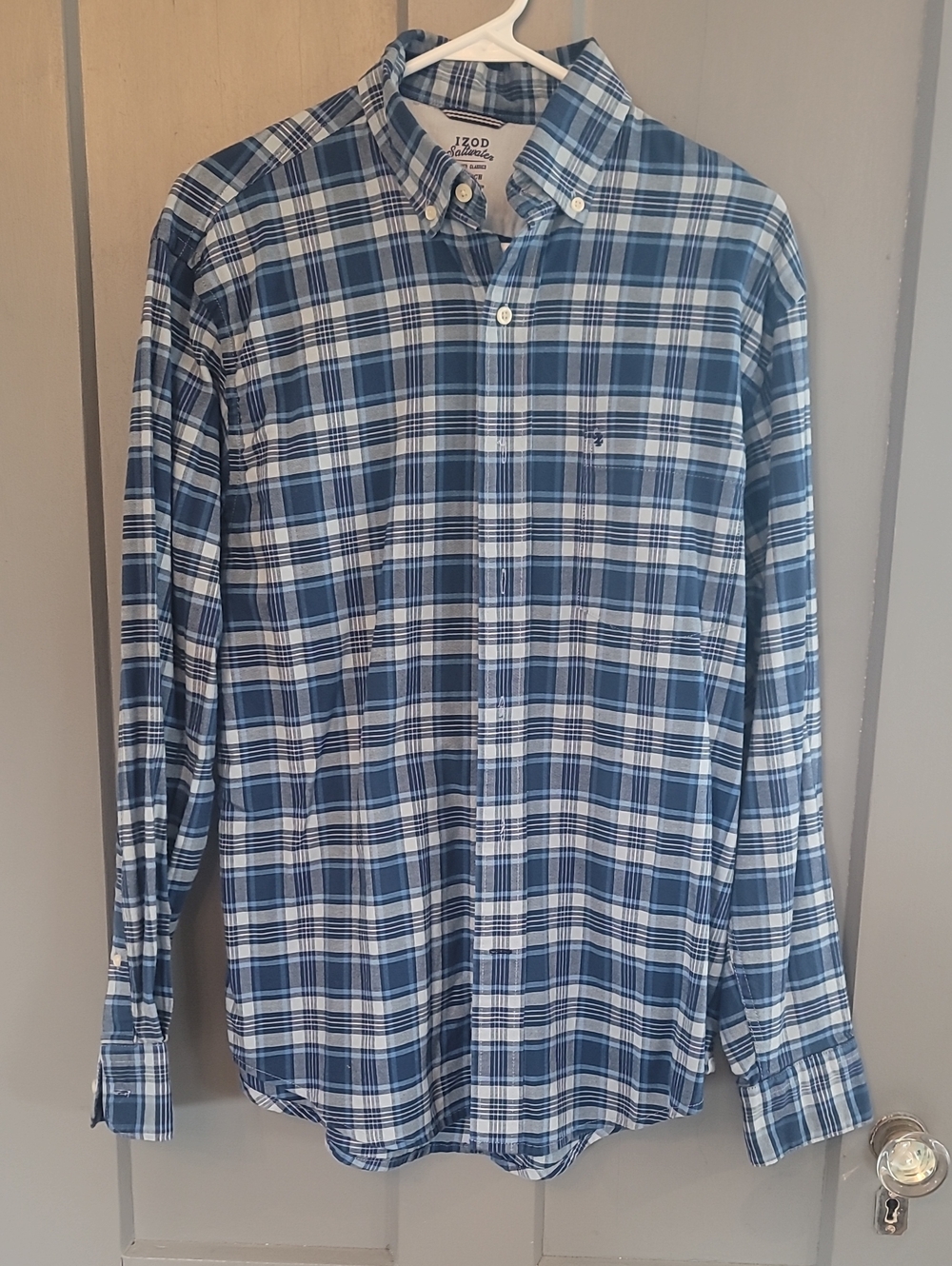 Izod Blue and White Plaid Button-Down Shirt